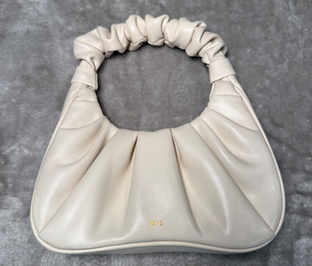 JW Pei Gabbi Ivory Vegan Leather Ruched Hobo Handbag